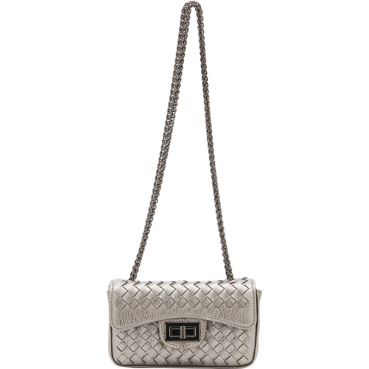 Gewebte Metallic-Schultertasche mit Kette