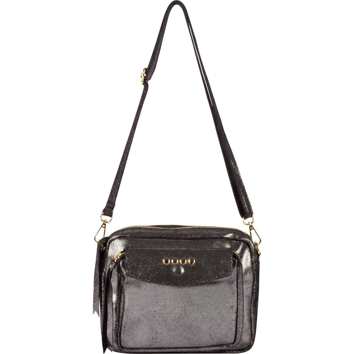 Schimmernde Crossbody-Tasche aus Veloursleder