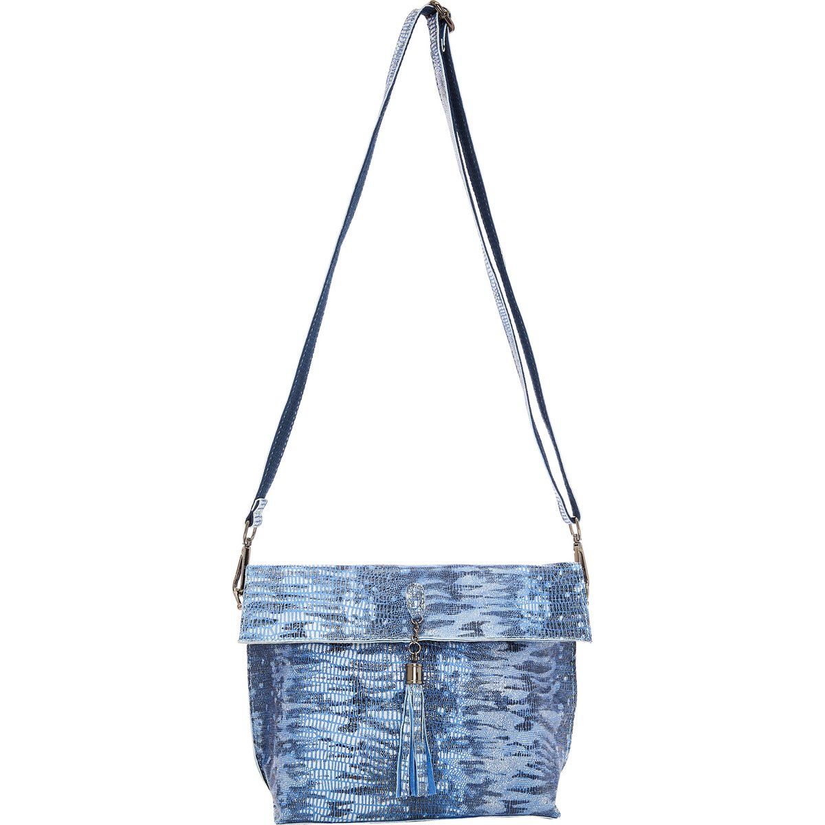 Schultertasche mit Schlangenprägung in Trapezform