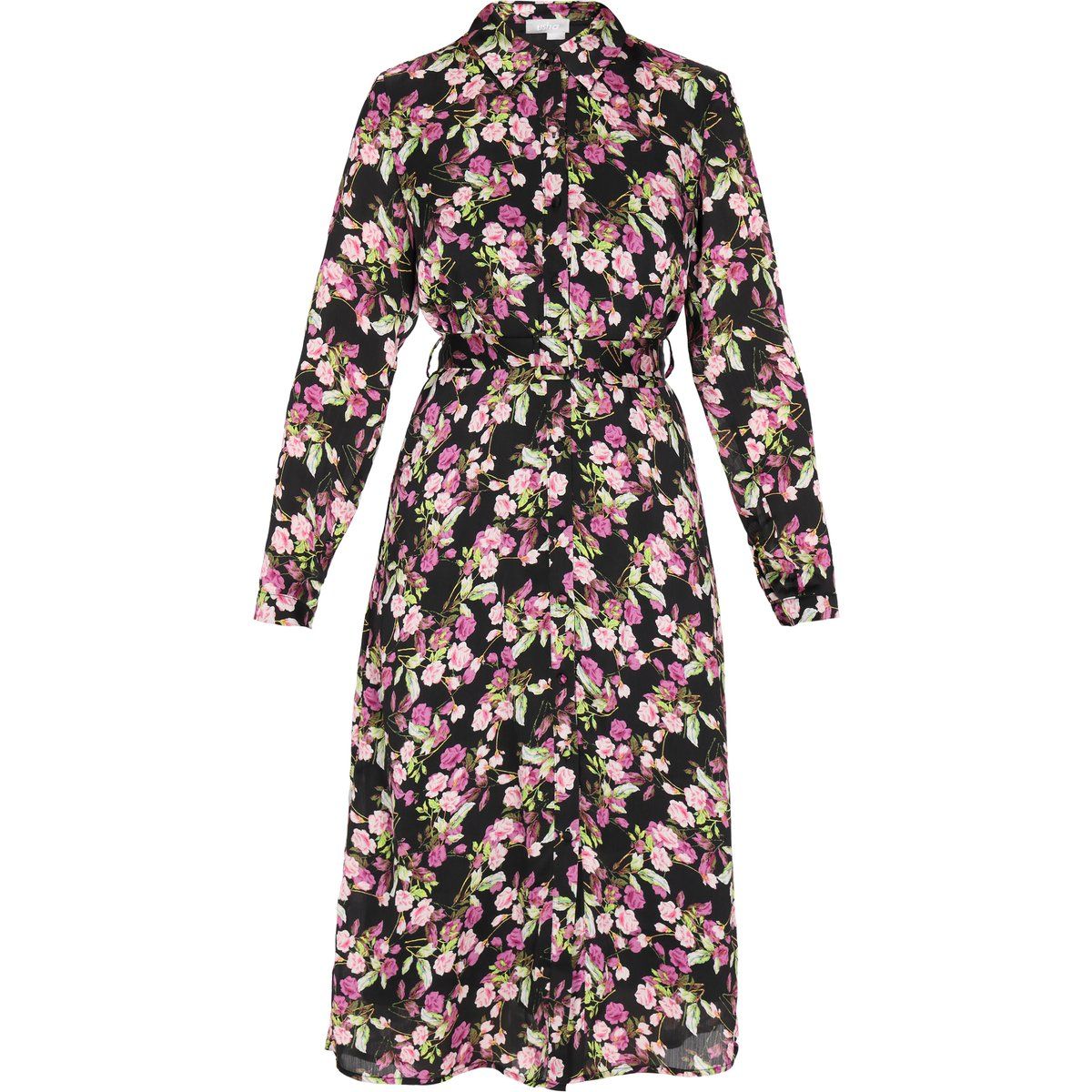 Florales Chiffon-Midi-Hemdblusenkleid