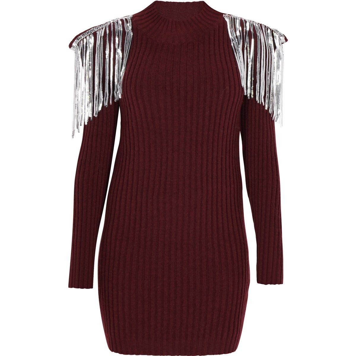 Rippstrick-Minikleid mit Fransen