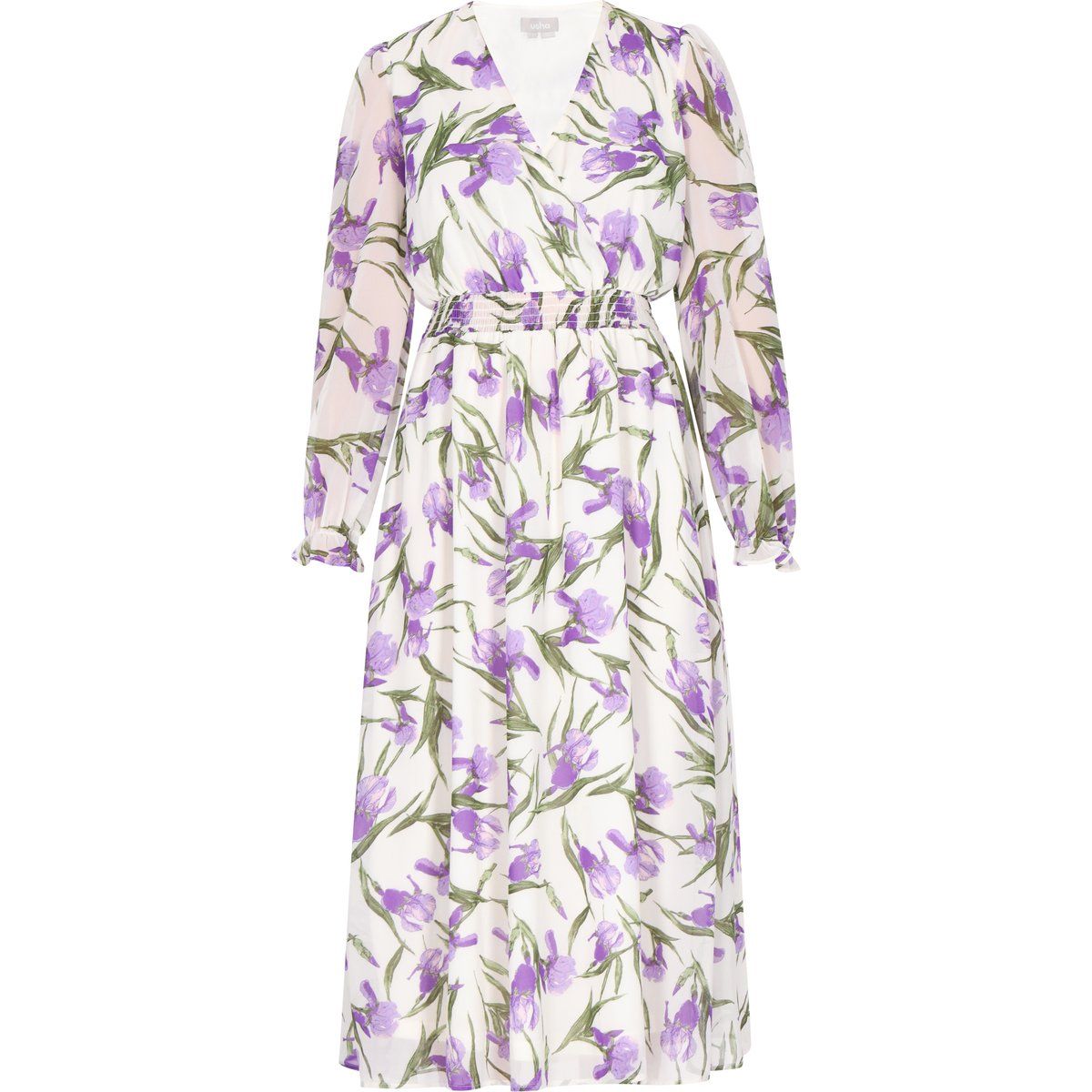 Gesmokte Midi mit Iris-Print