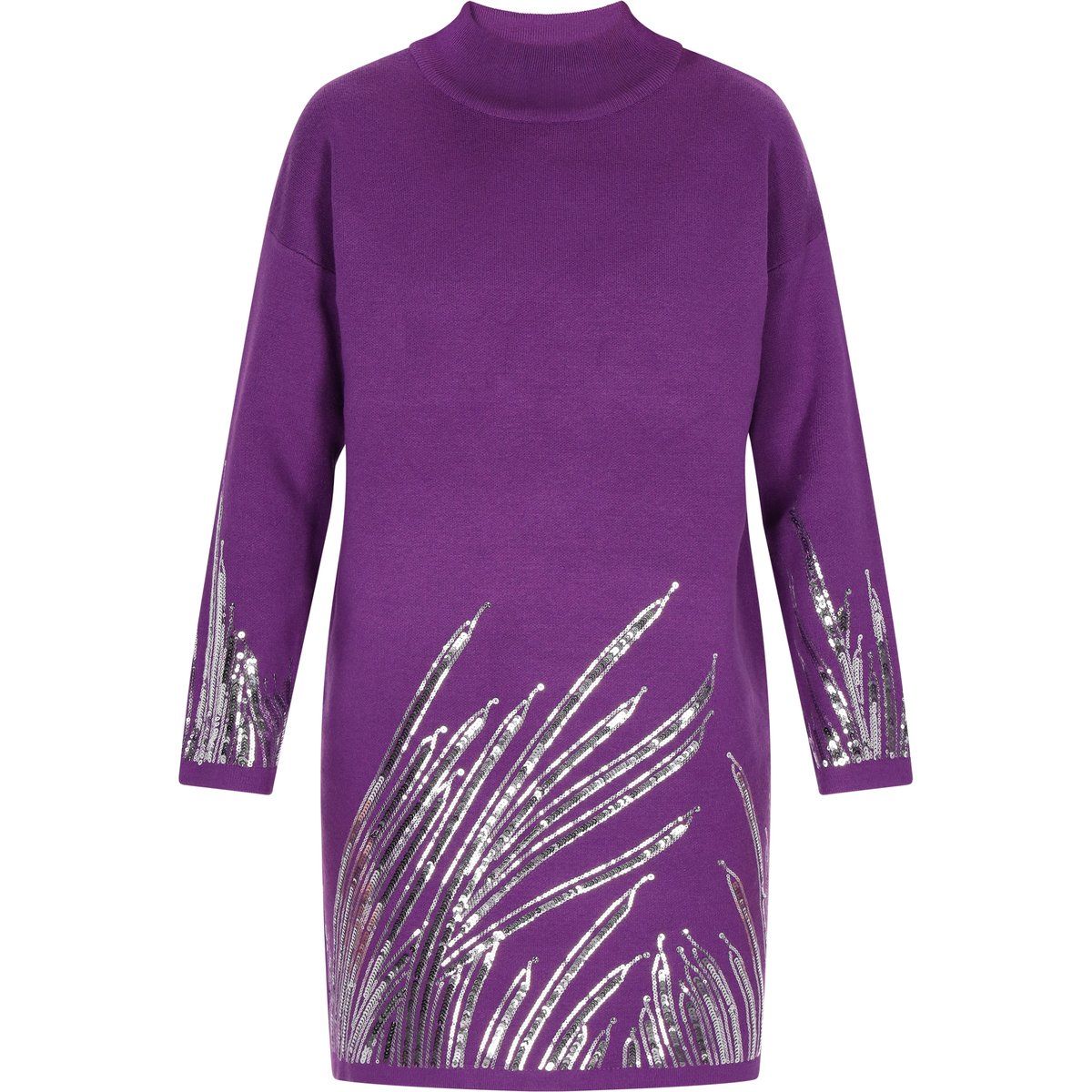 Hochgeschlossenes Strickkleid mit Pailletten