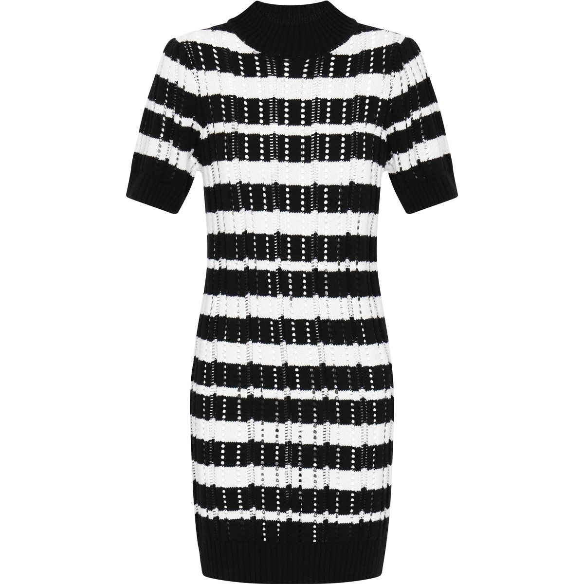 Gestreiftes Strick-Minikleid mit Ajourmuster
