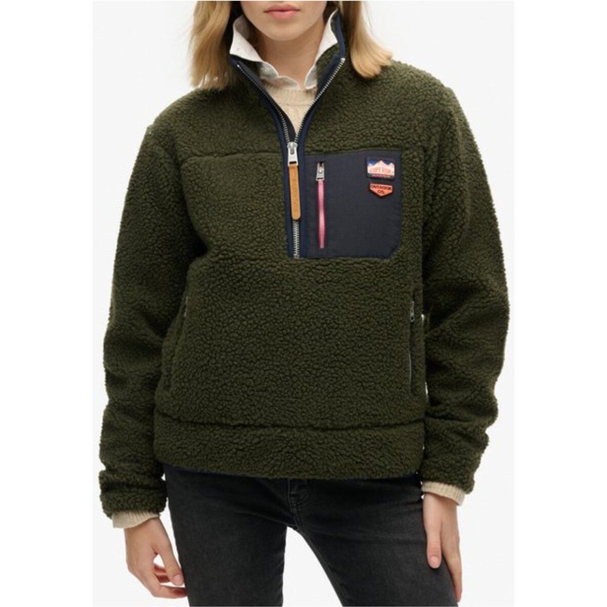Sherpa-Fleece-Pullover mit Halbreißverschluss