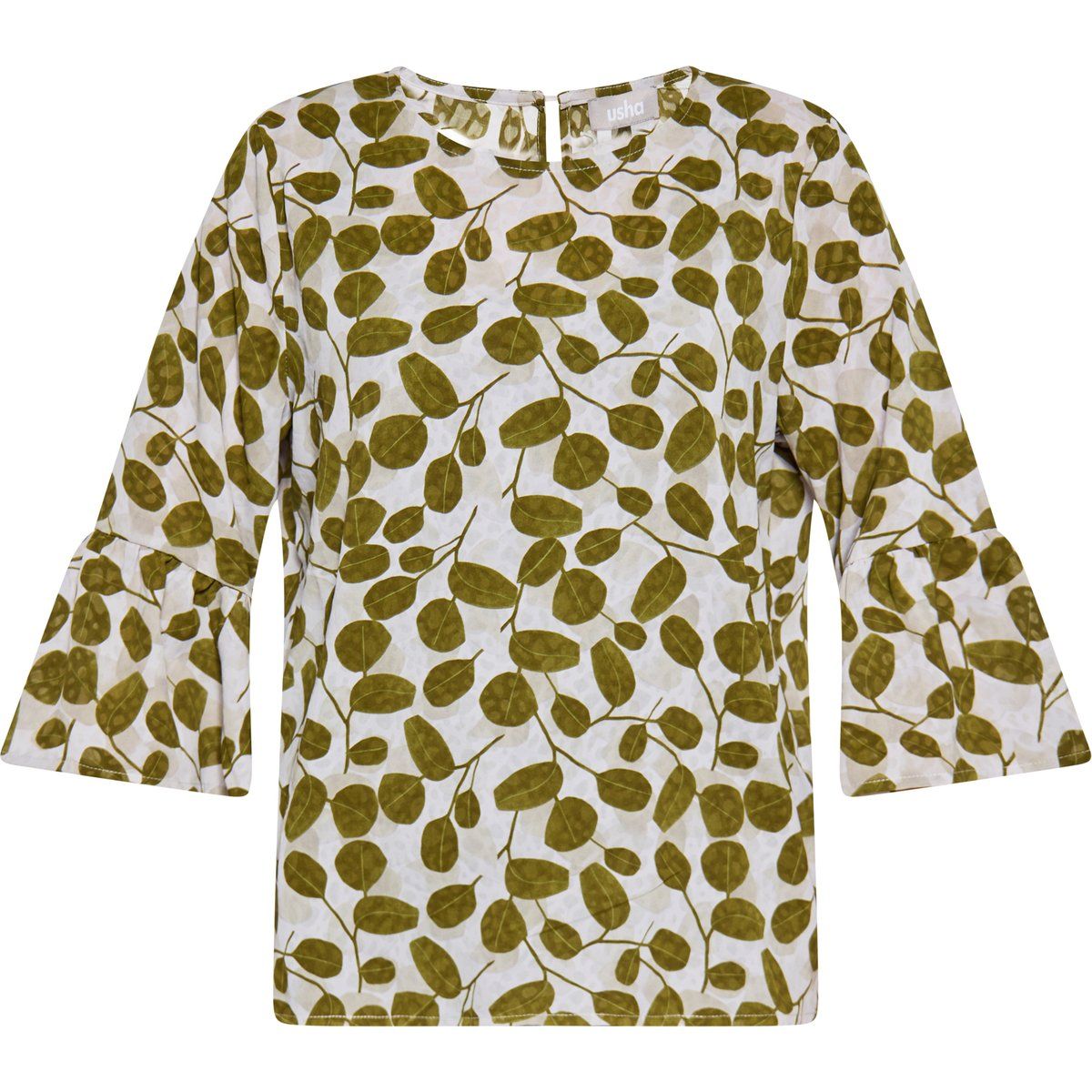 Bluse mit Blätterprint und Volantärmeln