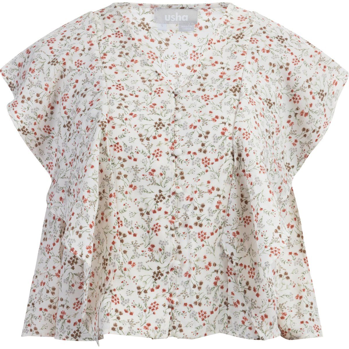 Florale Volant-Bluse mit Schößchen