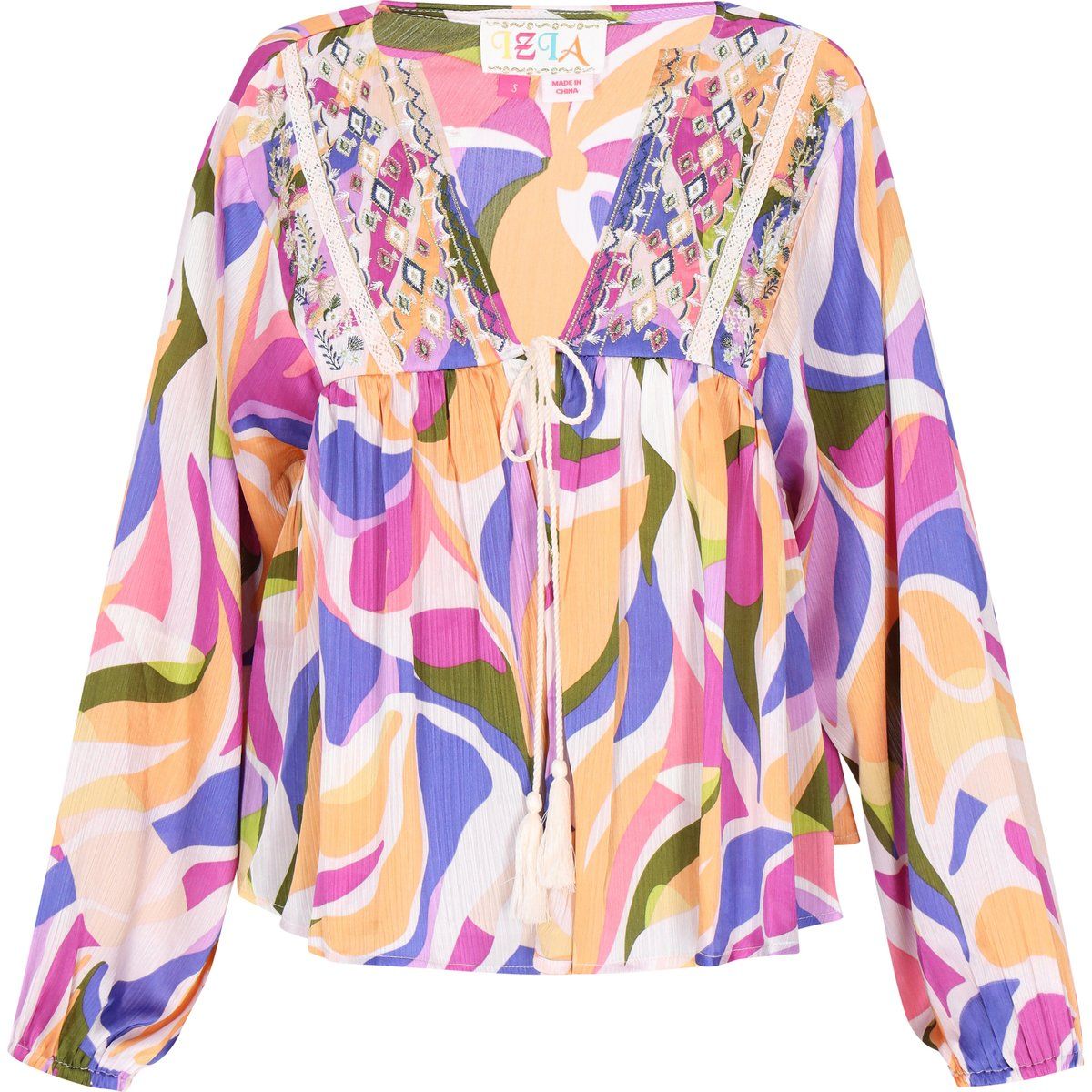 Luftige Boho-Bluse mit abstraktem Muster