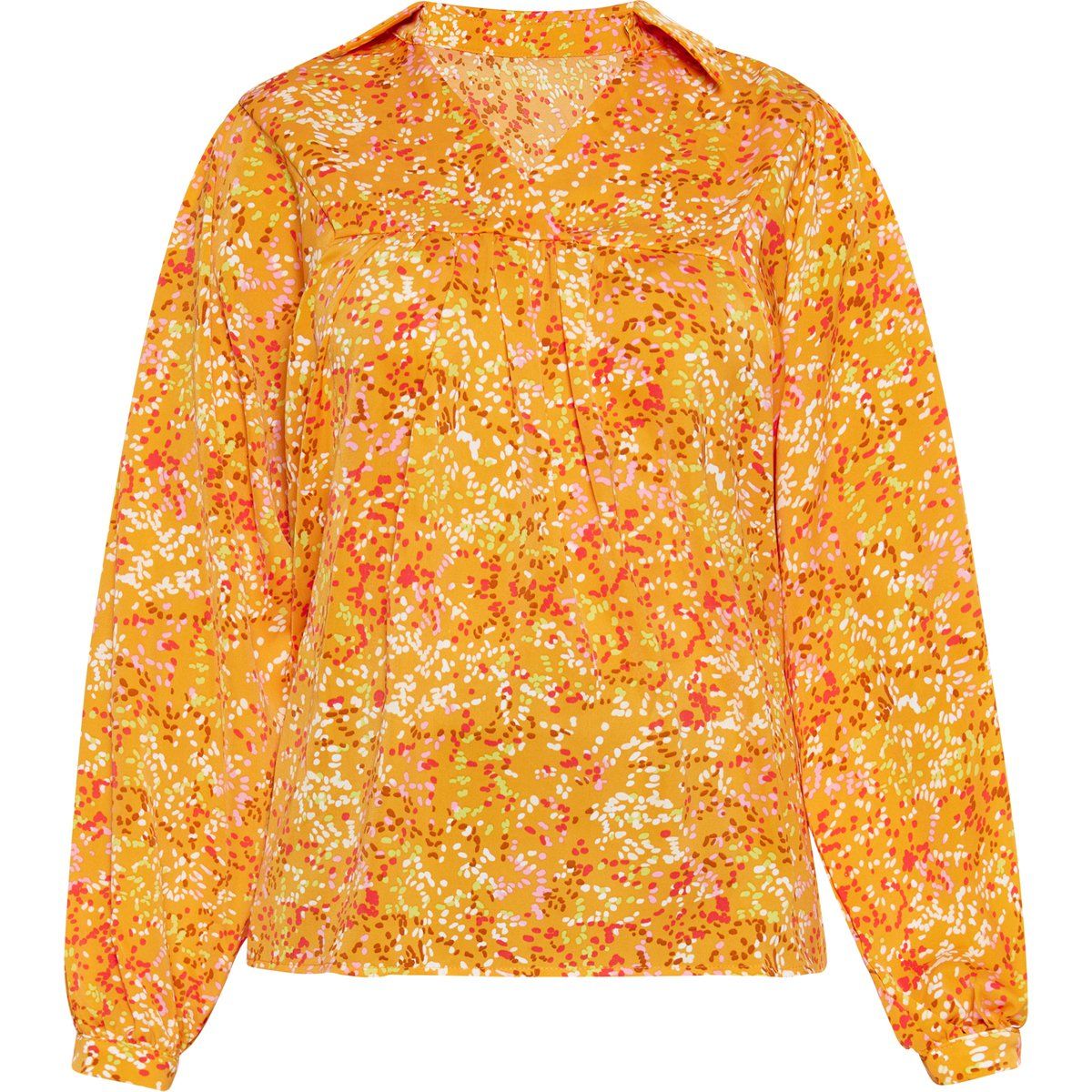 Locker geschnittene gemusterte V-Ausschnitt Bluse