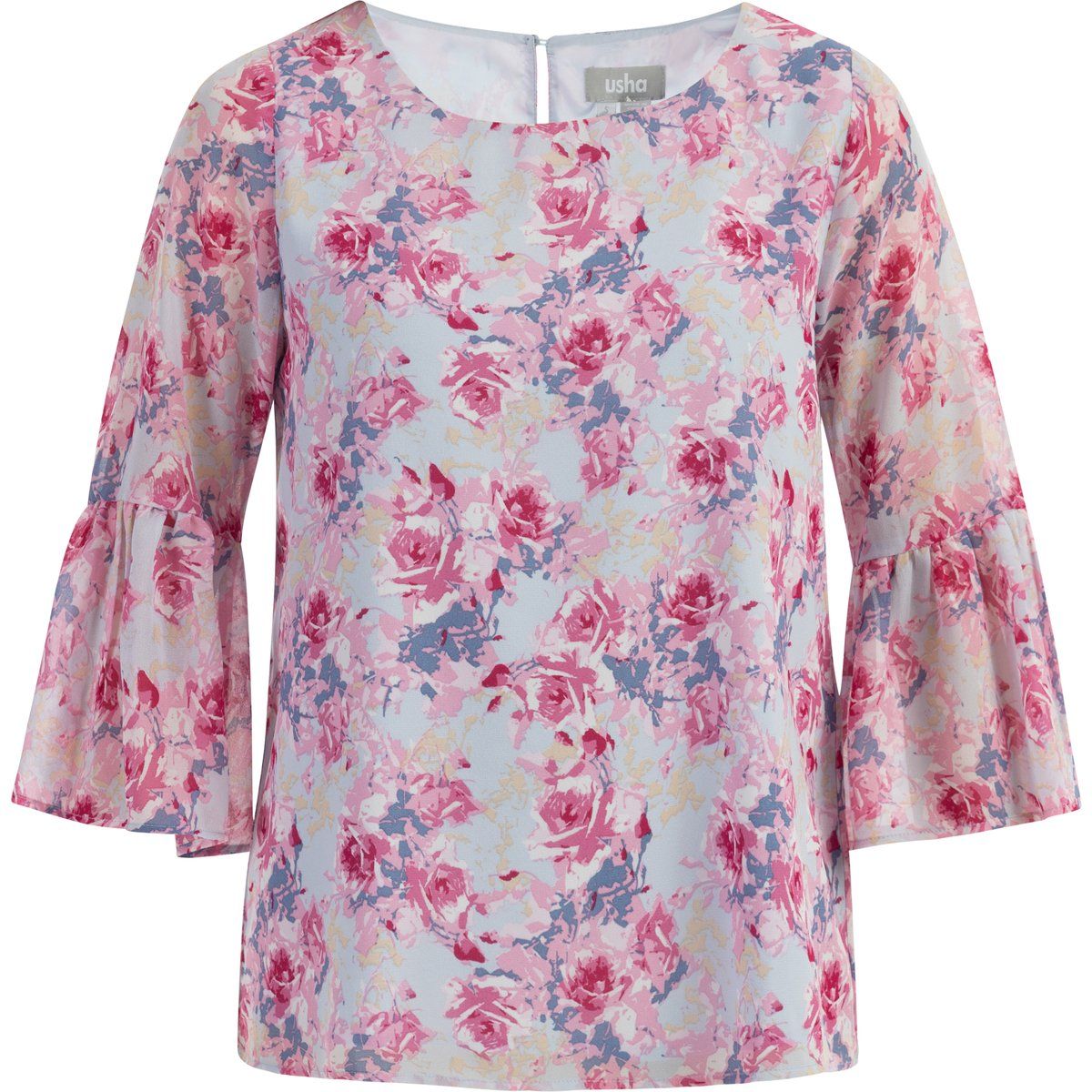 Bluse mit floralem Print und Trompetenärmeln