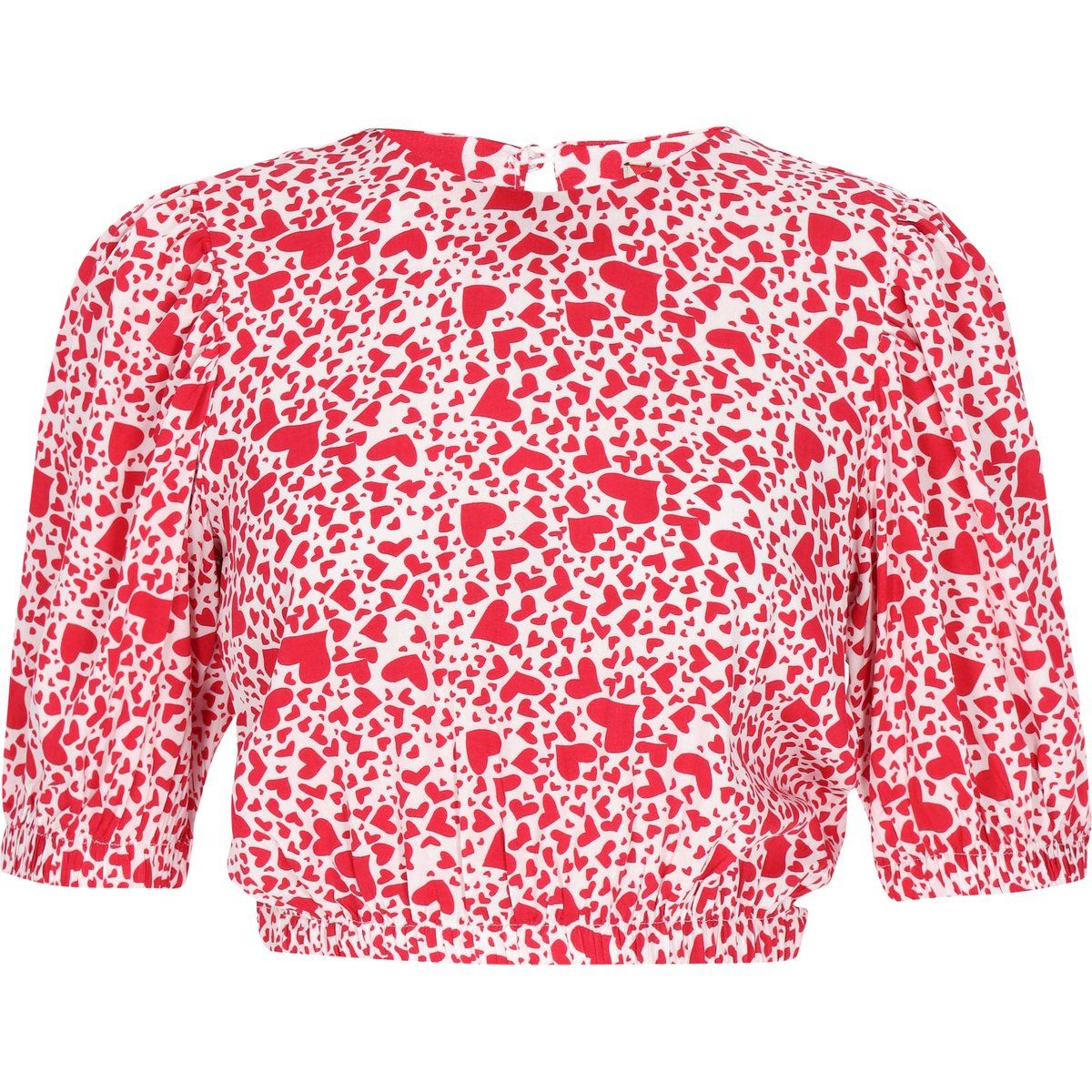 Kurze Bluse mit Herzmuster und Puffärmeln