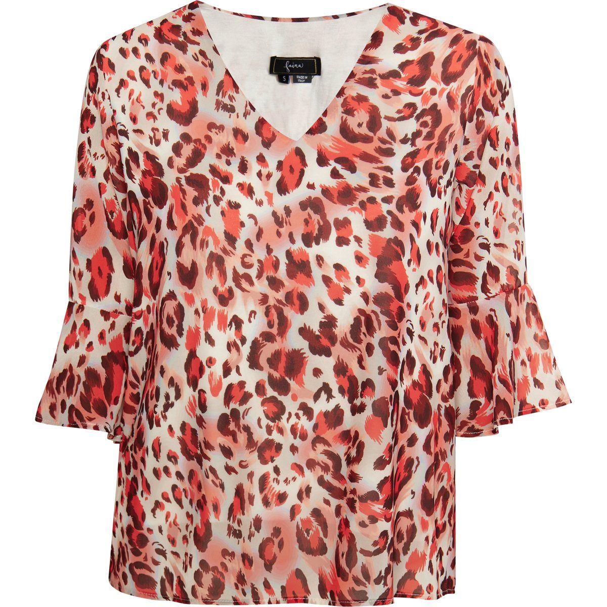 Leopardenmuster-Bluse mit Volant-Ärmeln