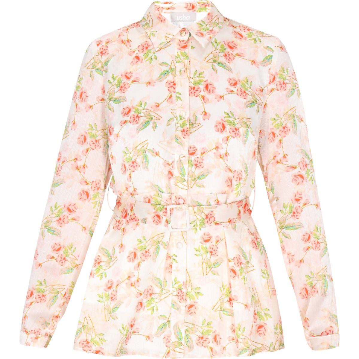 Florale Chiffon-Bluse mit Gürtel