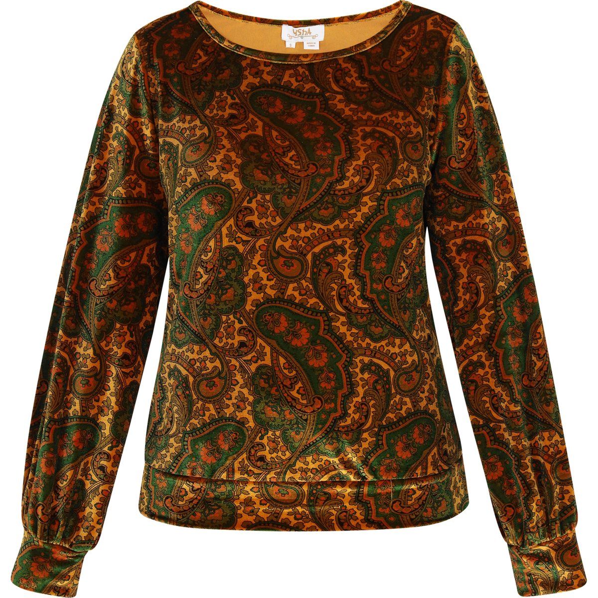 Paisley-Samtbluse mit Laternenärmeln
