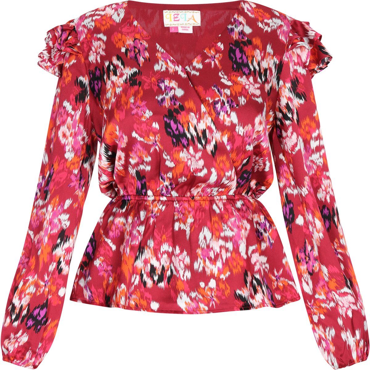 Schößchenbluse mit Blumenmuster und Rüschen