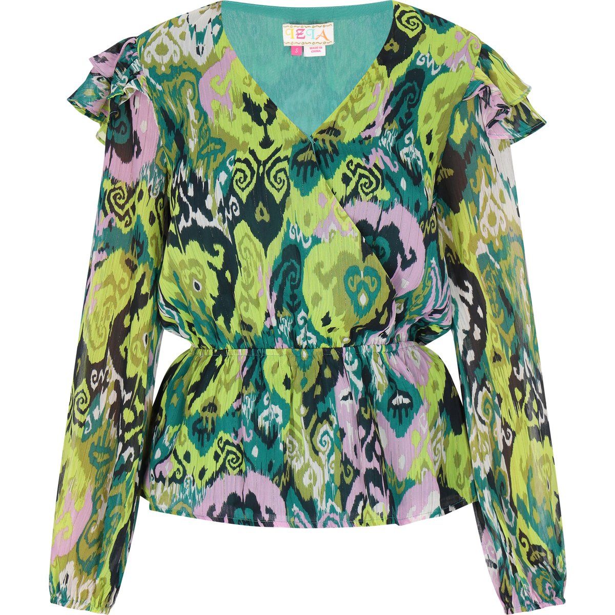 Wickelbluse mit Rüschen und Schößchen