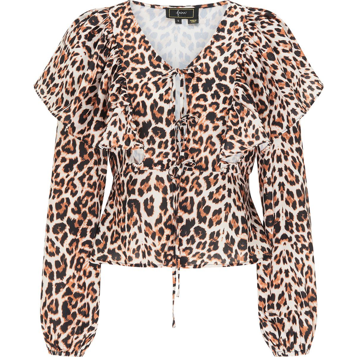 Peplum-Bluse mit Leopardenmuster und Schnürung
