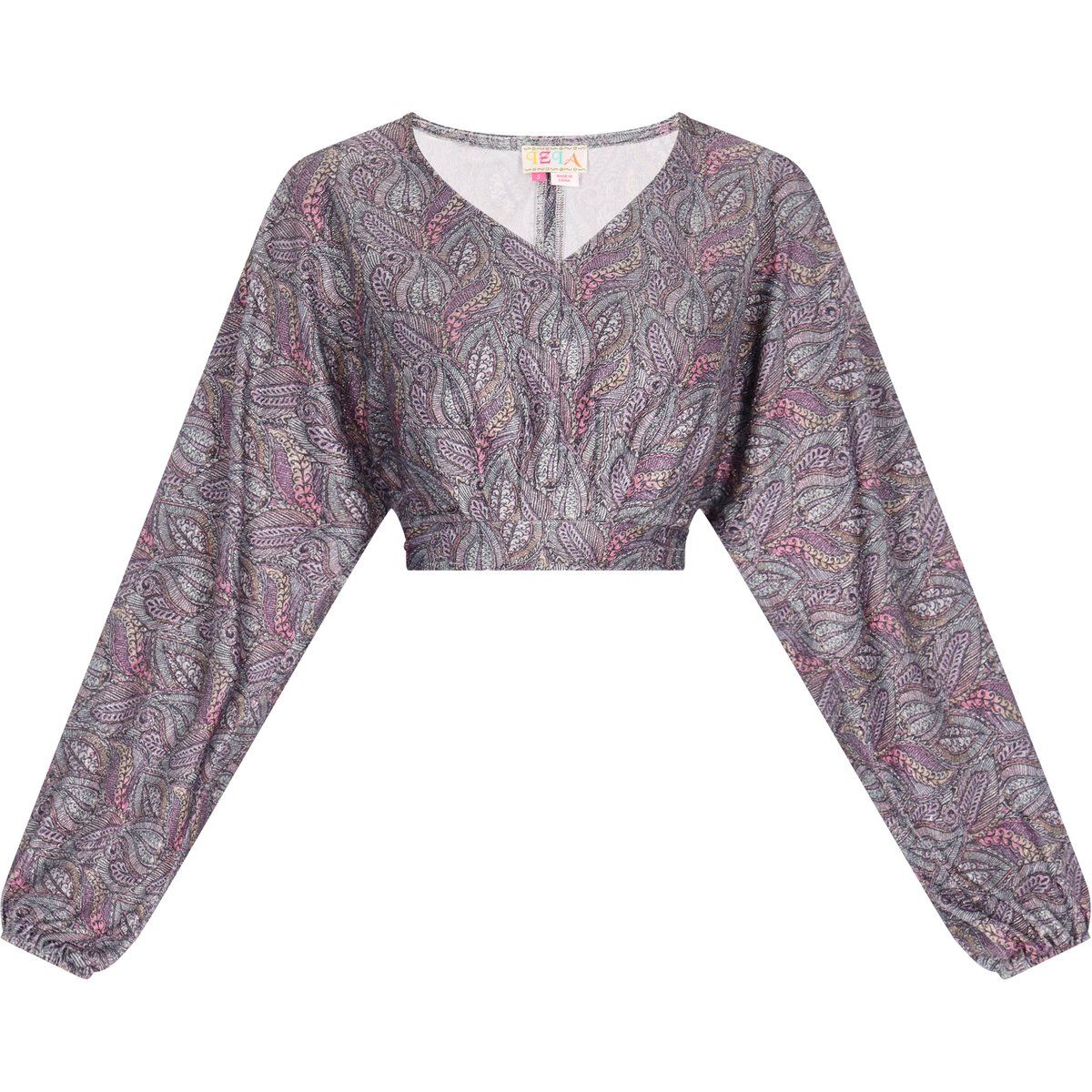 Kurze Paisley-Bluse mit V-Ausschnitt