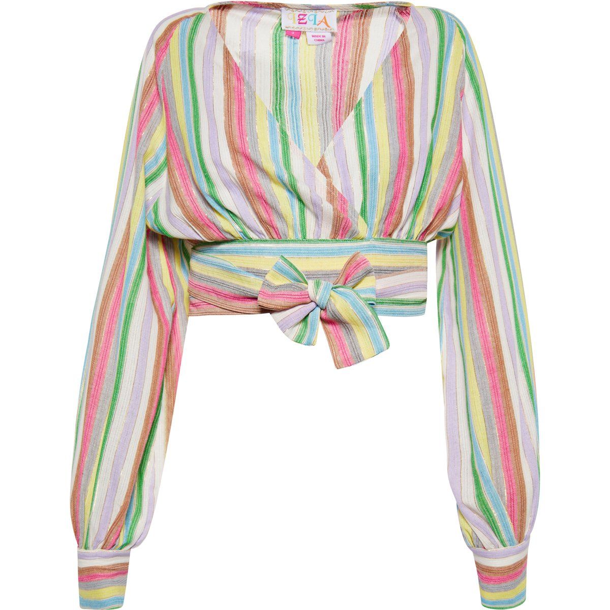 Bunte Gestreifte Wickel-Crop-Bluse
