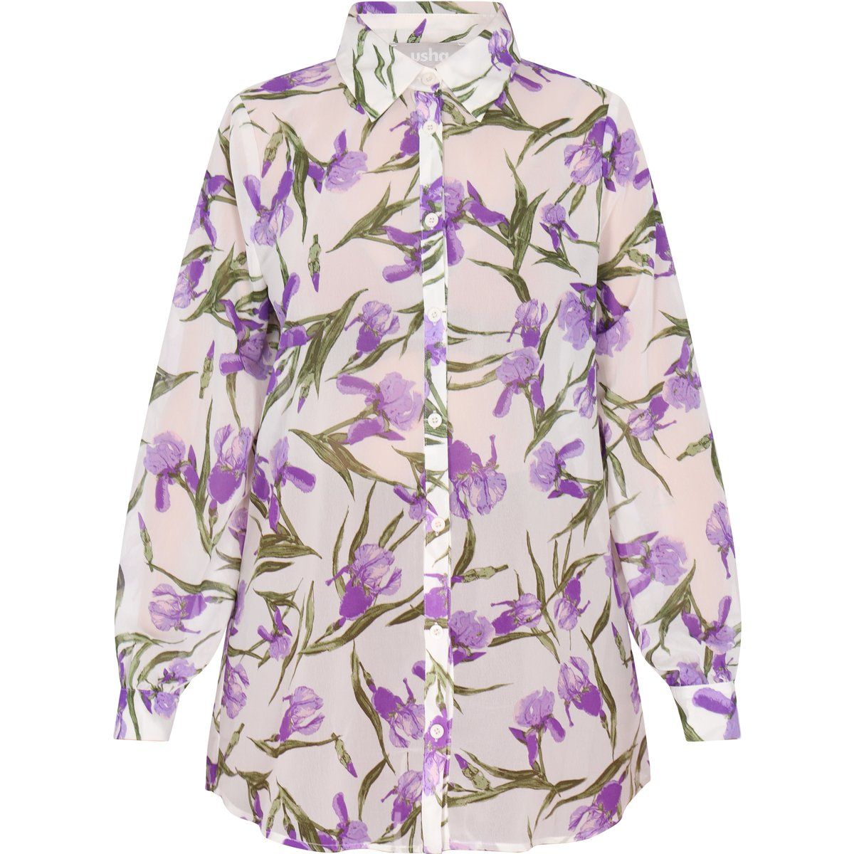 Button-Down-Hemd mit Iris-Blumendruck