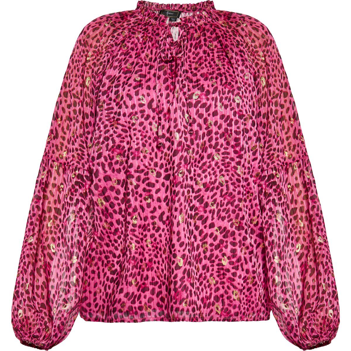 Chiffonbluse mit Leopardenmuster und Rüschen