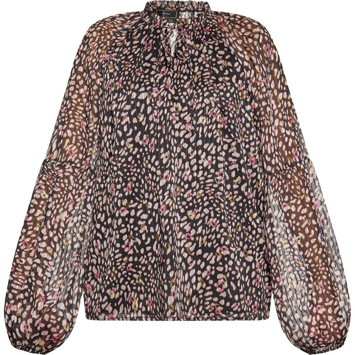 Leoparden-Chiffonbluse mit Rüschenkragen
