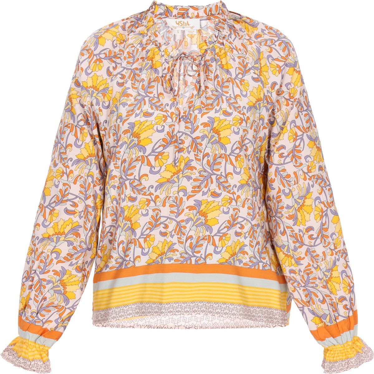 Boho-Bluse mit Blumenmuster und Kordelzug
