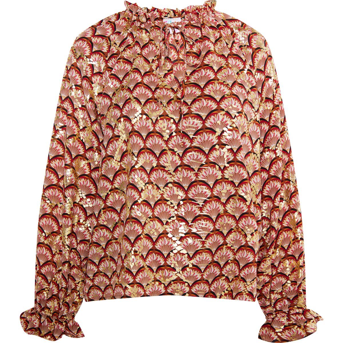 Bluse mit metallischem Blumenprint und Rüschen