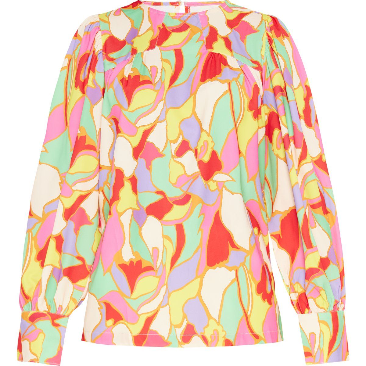 Bluse mit abstraktem Blumenmuster und Laternenärmeln