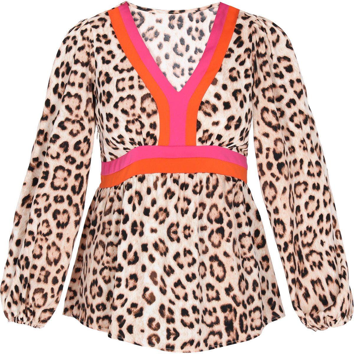 Bluse mit Animal-Print und Kontrastbesatz