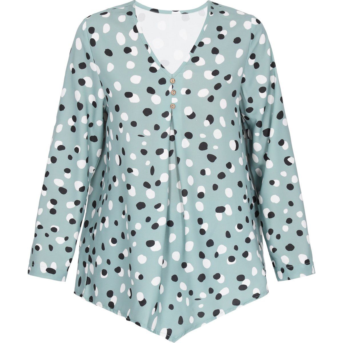 Asymmetrische Polka-Dot-Bluse mit V-Ausschnitt