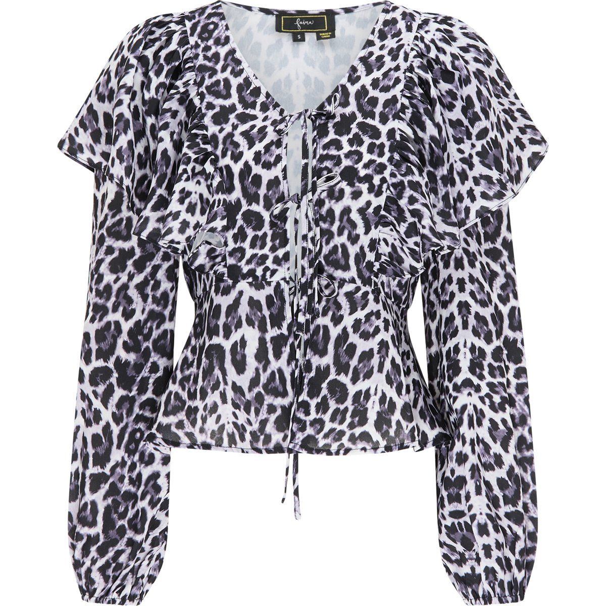 Schößchen-Bluse mit Leopardenmuster und Bindeband