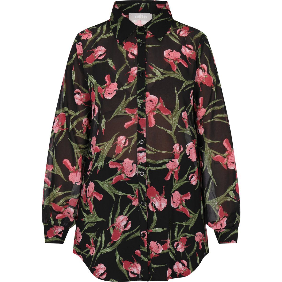 Transparente Longbluse mit Blumenmuster