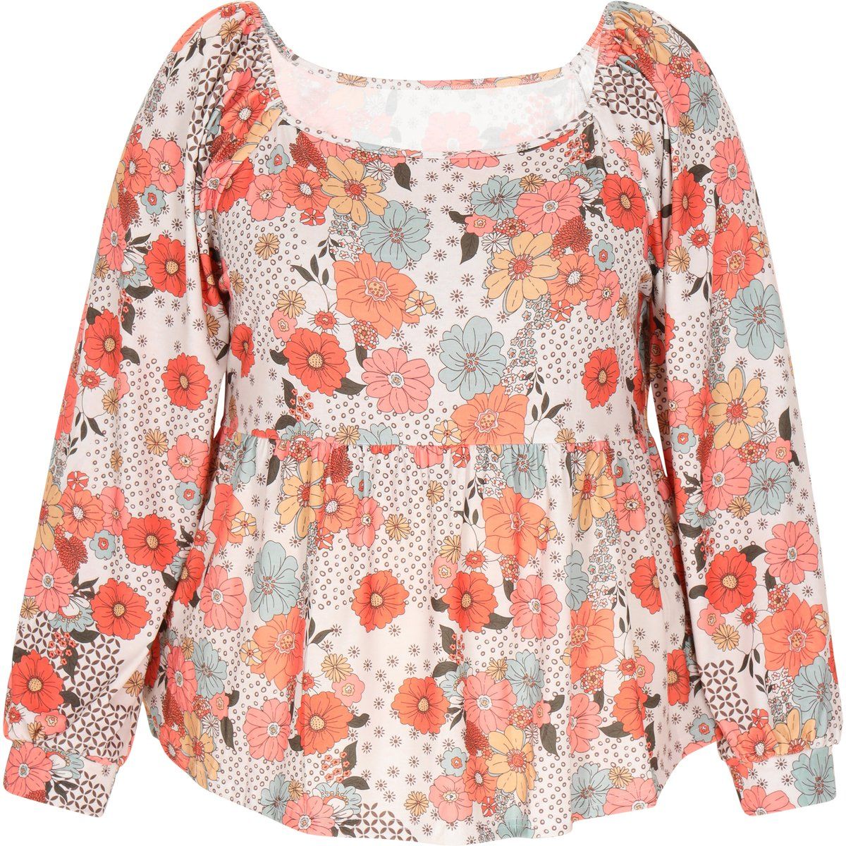 Florale Schößchenbluse mit Laternenärmeln