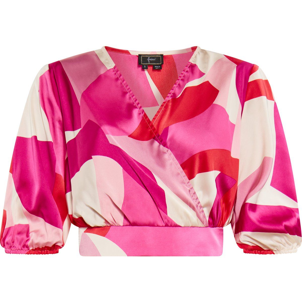 Satinbluse in Wickeloptik mit Print