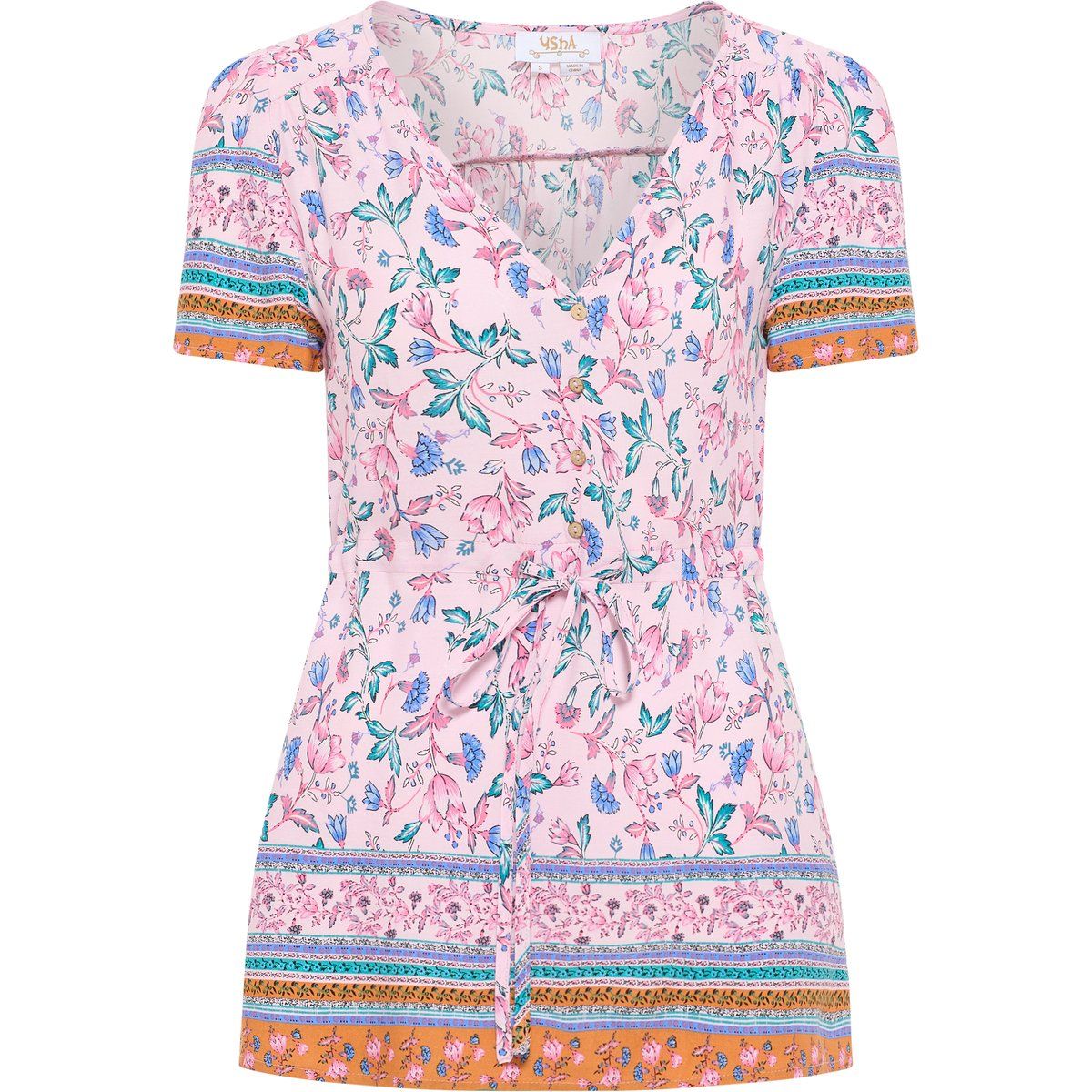 Florale Boho-Bluse mit Tunnelzug