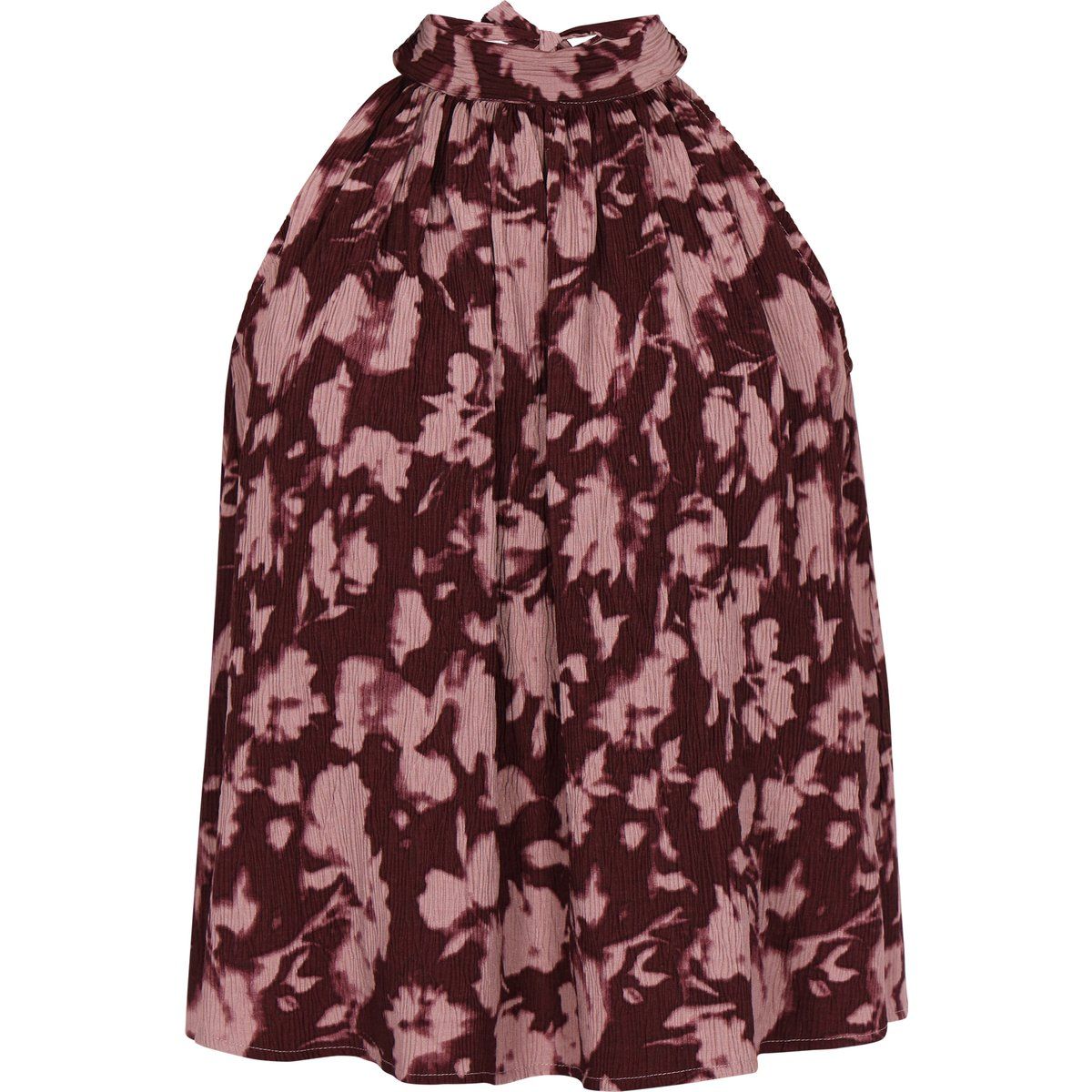 Plissierte Halterneck-Bluse mit Blumenmuster