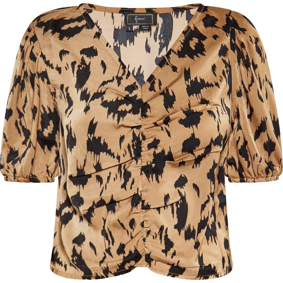 Satinbluse mit Raffung und Animal-Print