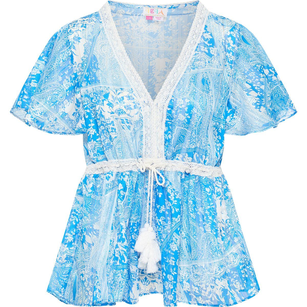 Paisley-Print Schimmerbluse mit Spitze