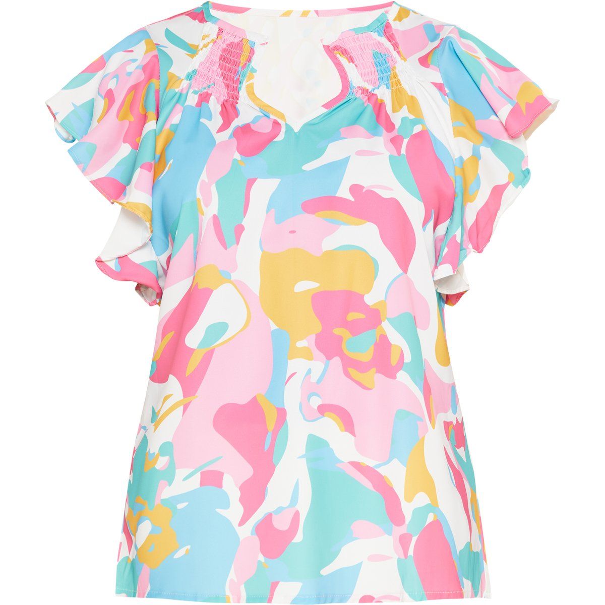 Bluse mit abstraktem Print und Flatterärmeln