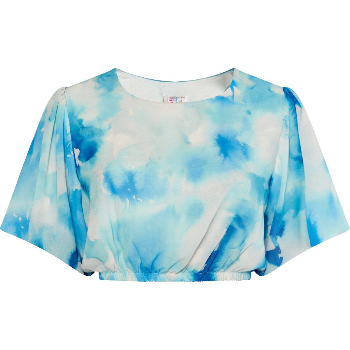 Kurzgeschnittene Batik-Bluse mit Puffärmeln