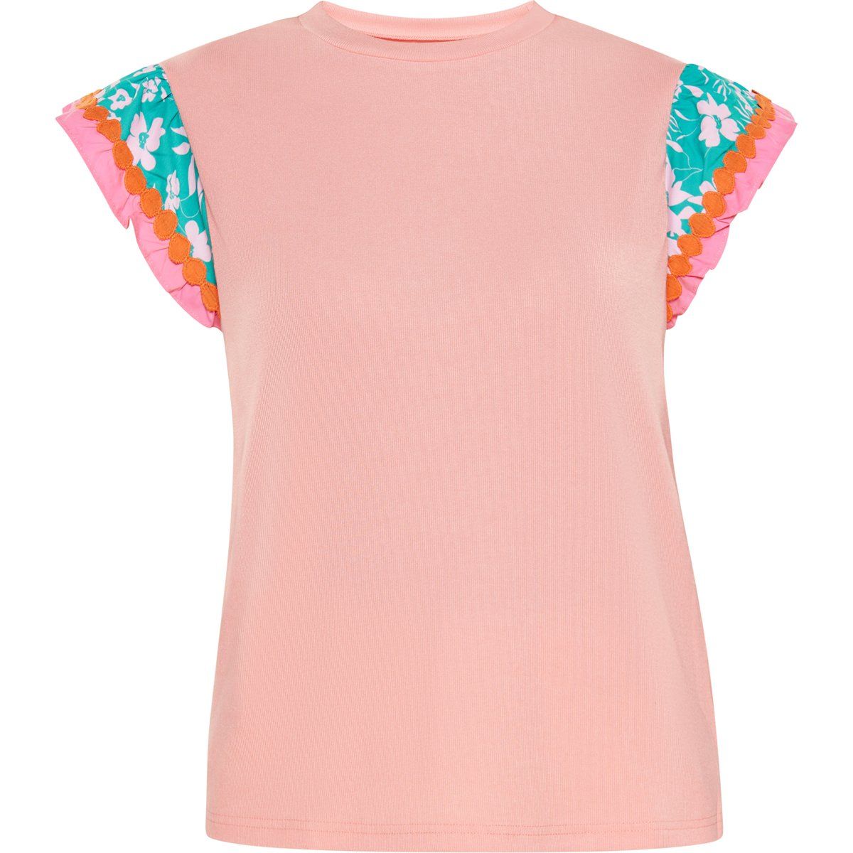 Jersey-Top mit floralen Rüschenärmeln