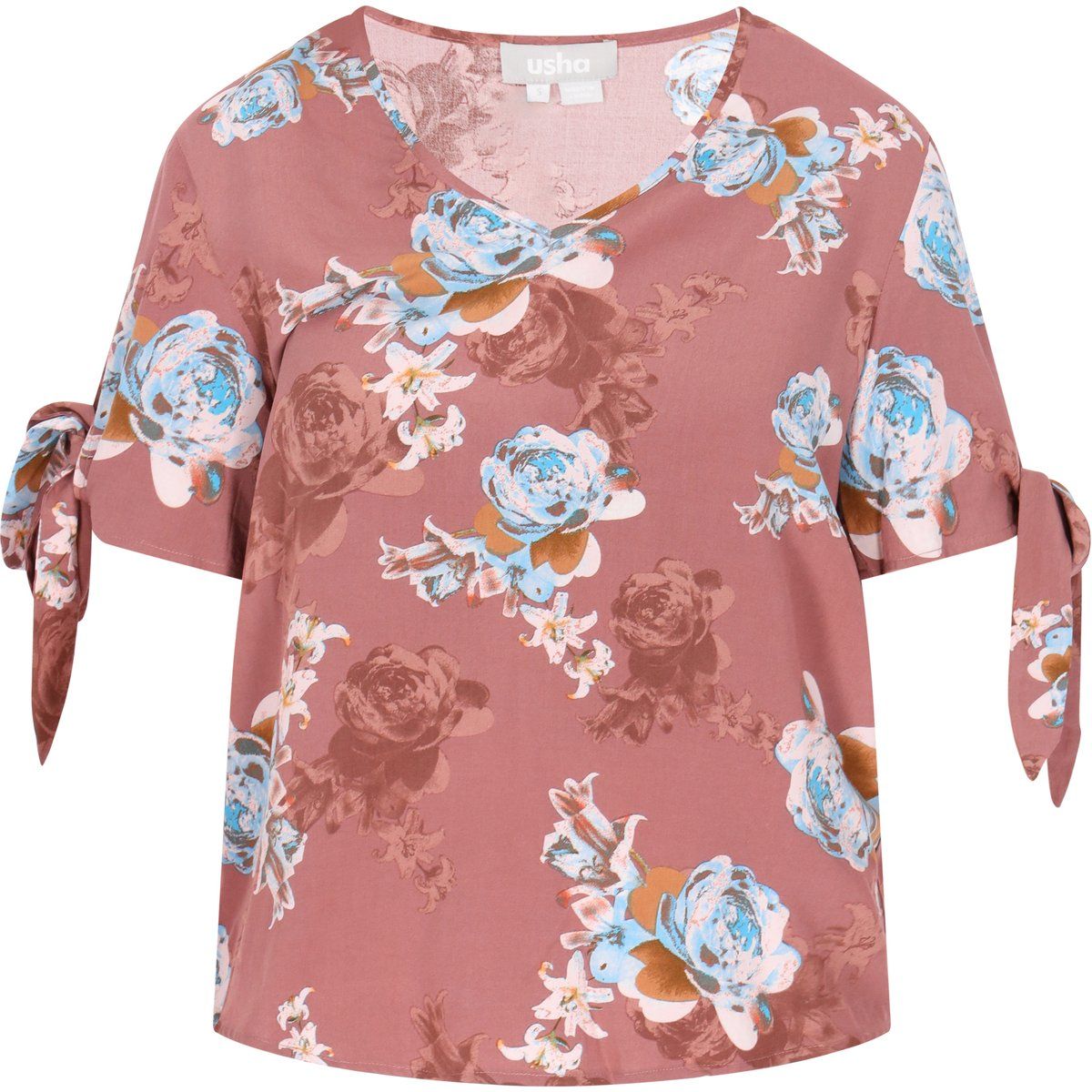 Blumige V-Ausschnitt Bluse mit Bindedetails