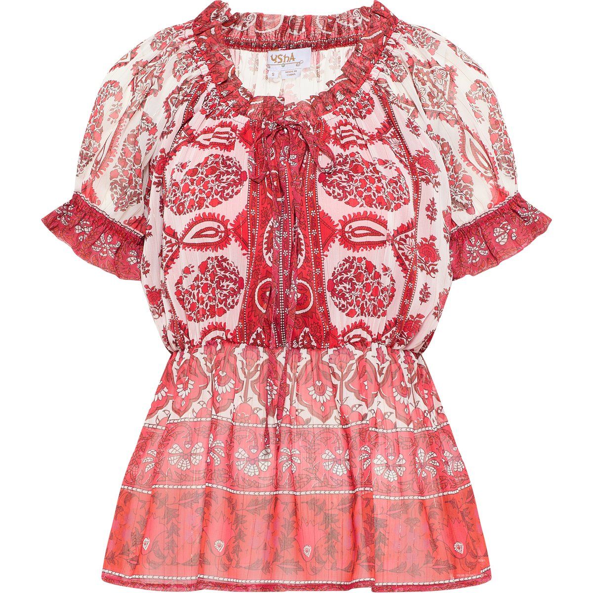Boho-Bluse mit Blumenmuster und Schößchen