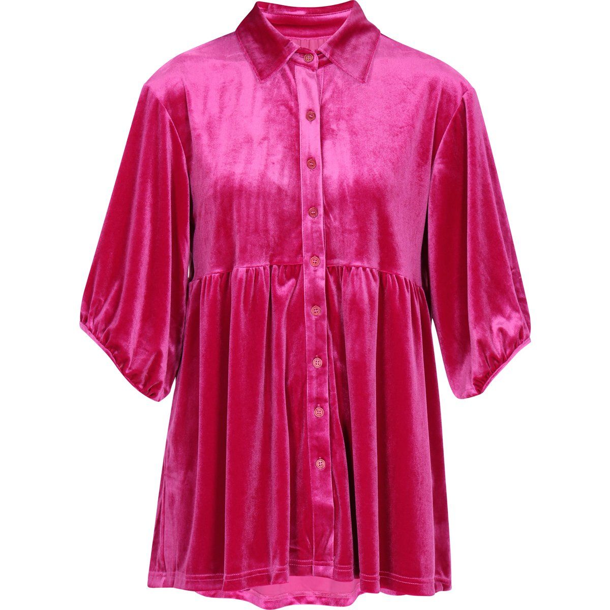 Samtbluse mit Knopfleiste und Laternenärmeln