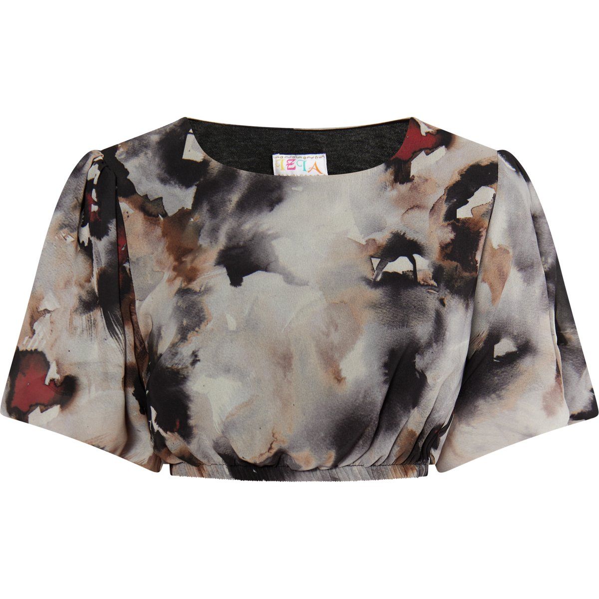 Cropped-Bluse mit Aquarell-Print