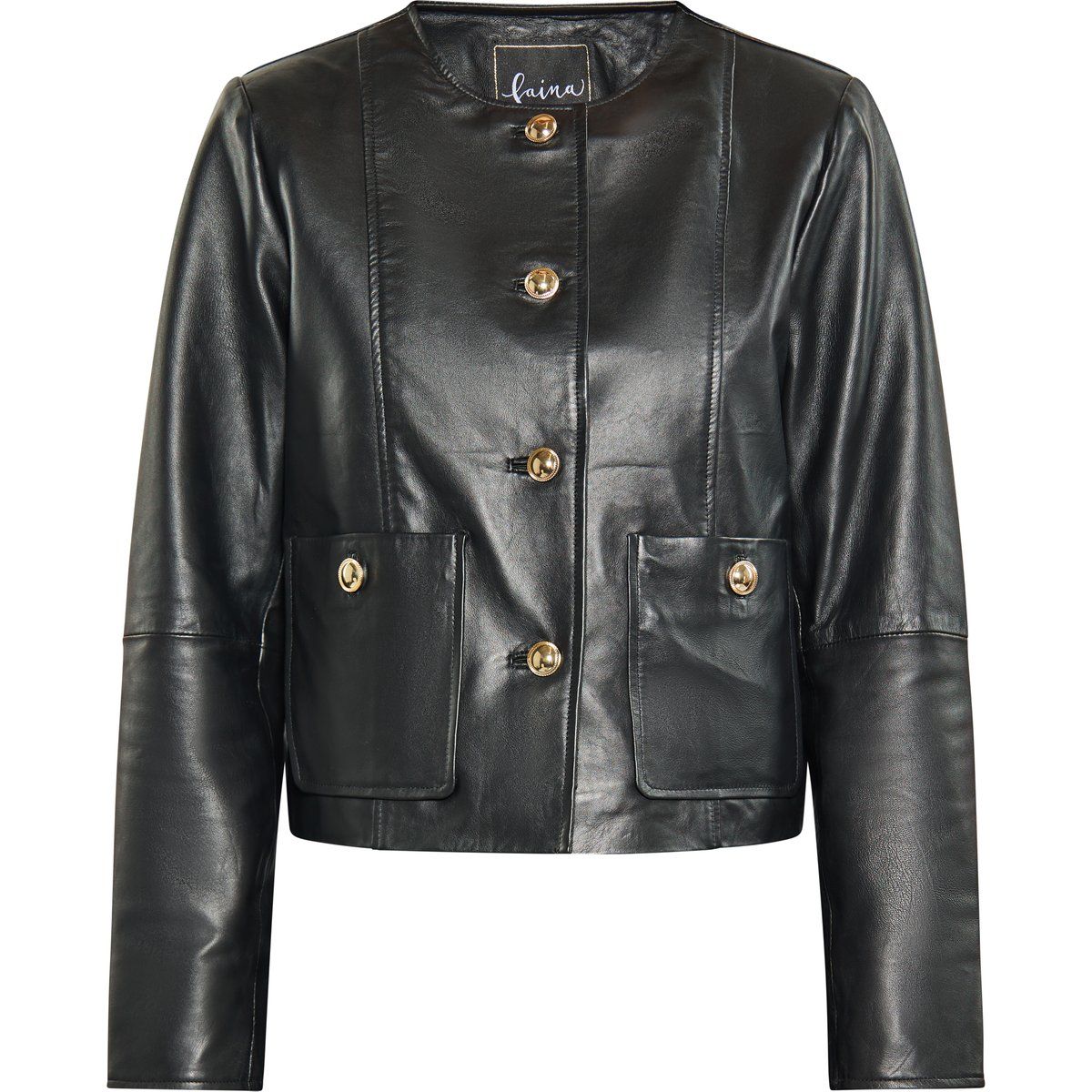 Kragenlose Lederjacke in Kurzform