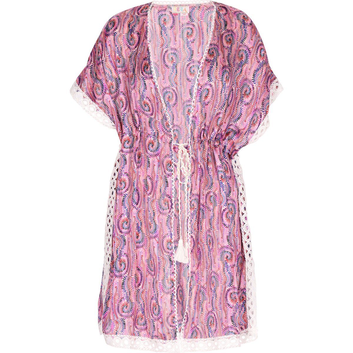 Fließender gemusterter Kimono mit Spitze