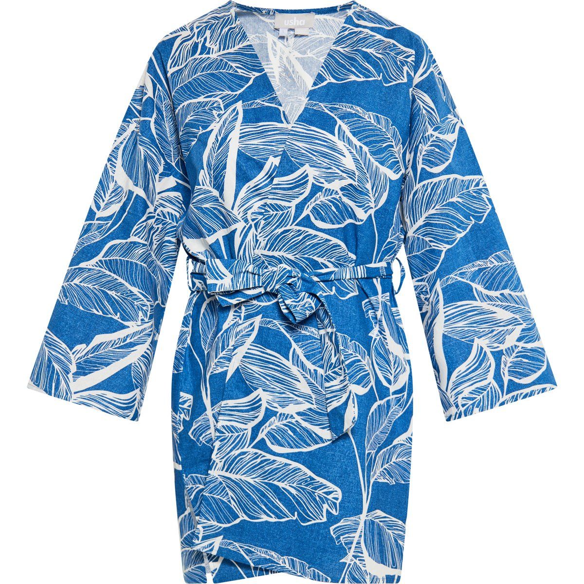 Wickel-Kimono mit Blättermuster und Gürtel