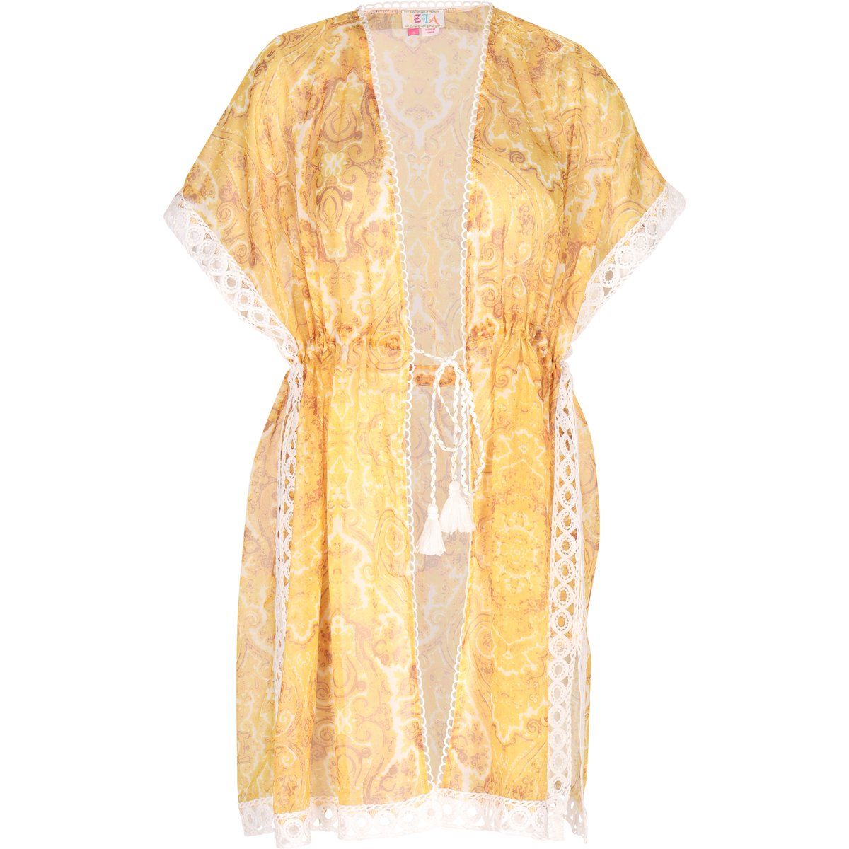 Luftiger Paisley-Print Kimono mit Spitze